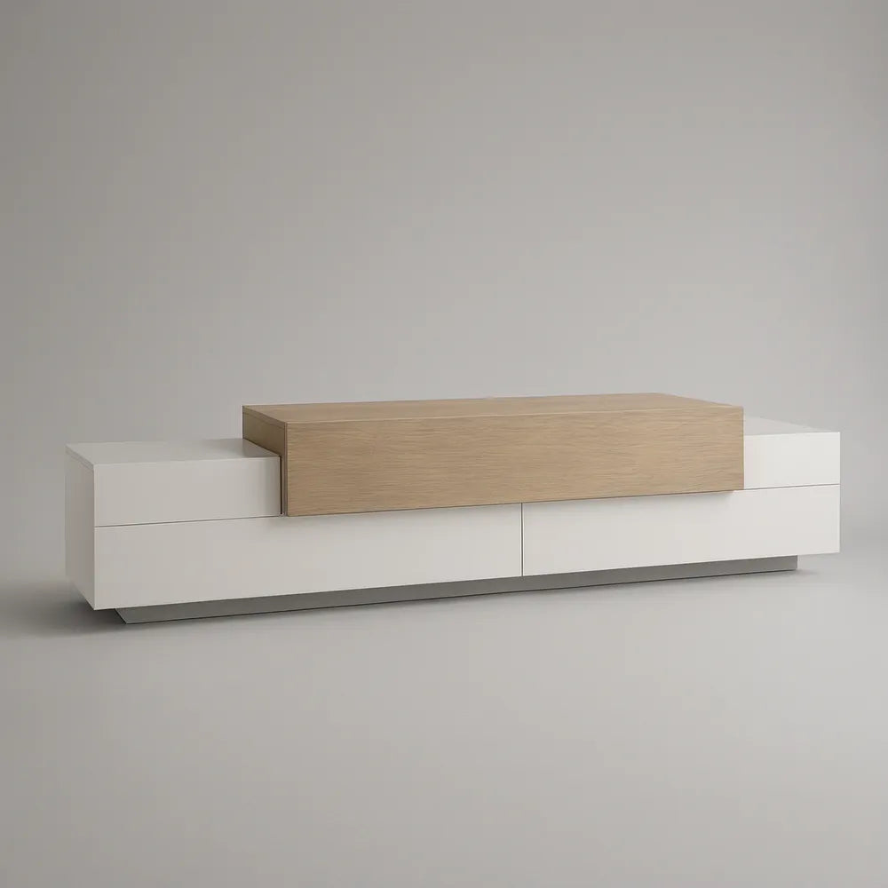 Móvel de TV Baixo em MDF Branco e Carvalho Claro 180 x 40 x 45 cm