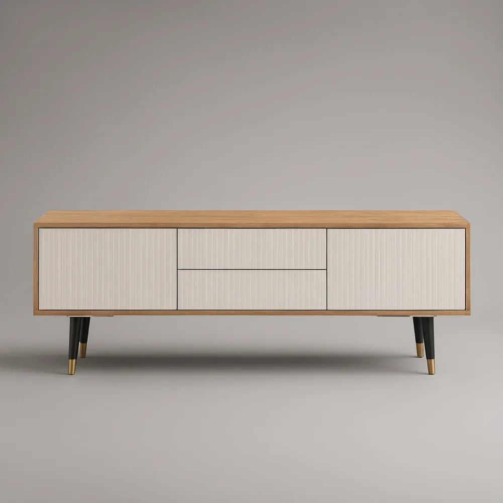 Móvel de TV em MDF com 2 Portas e 2 Gavetas, Nogueira e Branco, 180 x 40 x 60 cm