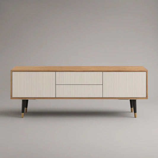 Móvel de TV em MDF com 2 Portas e 2 Gavetas, Nogueira e Branco, 180 x 40 x 60 cm