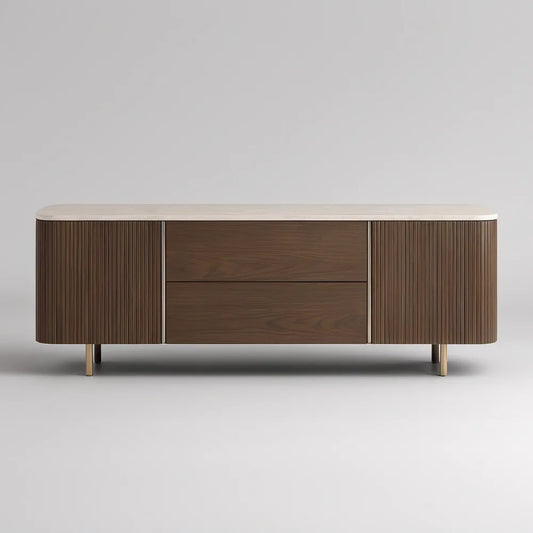 Móvel de TV Retangular 200 x 45 x 65 cm em MDF Folheado a Nogueira com Tampo Bege