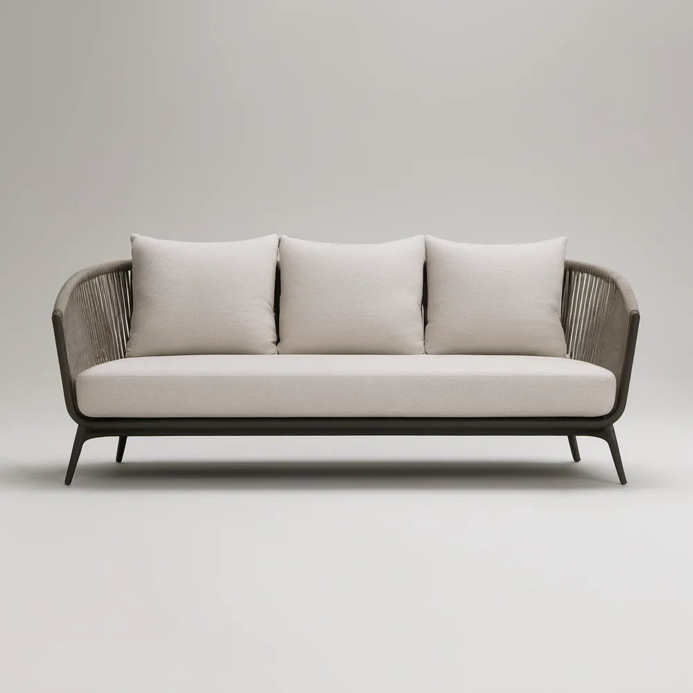 Sofá de jardim de 3 lugares em alumínio e corda PP Cinzento-escuro e Bege-claro, 210 x 80 x 75 cm