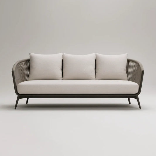 Sofá de jardim de 3 lugares em alumínio e corda PP Cinzento-escuro e Bege-claro, 210 x 80 x 75 cm