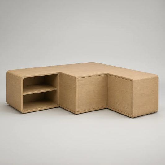 Móvel de TV de Canto em L com 2 Portas e Prateleiras em MDF Folheado a Carvalho Natural, 120 x 80 x 45 cm