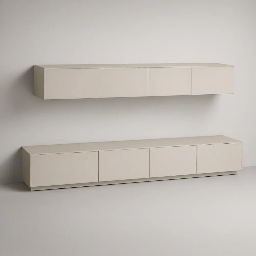 Conjunto Suspenso e Baixo Retangular em MDF Bege, 180 x 30 x 30 cm e 180 x 40 x 45 cm