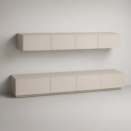Conjunto Suspenso e Baixo Retangular em MDF Bege, 180 x 30 x 30 cm e 180 x 40 x 45 cm