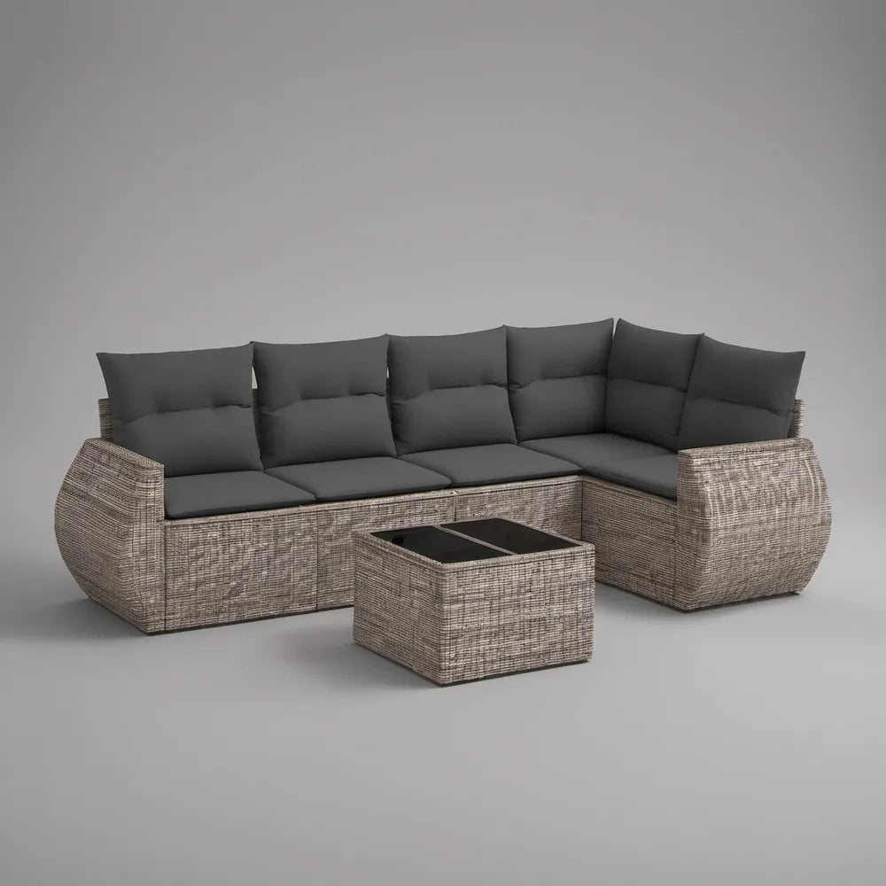 Conjunto de Sofá de Canto para Jardim em Rattan PE Cinzento 250 x 190 cm com Mesa de Centro
