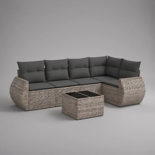 Conjunto de Sofá de Canto para Jardim em Rattan PE Cinzento 250 x 190 cm com Mesa de Centro
