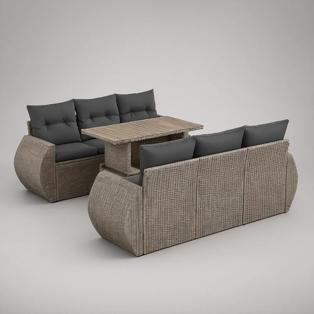 Conjunto de Exterior para 6 Lugares com 2 Sofás 210 x 78 x 78 cm e Mesa 150 x 90 x 72 cm em Cinzento-Taupe
