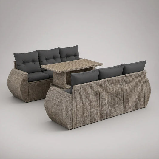 Conjunto de Exterior para 6 Lugares com 2 Sofás 210 x 78 x 78 cm e Mesa 150 x 90 x 72 cm em Cinzento-Taupe